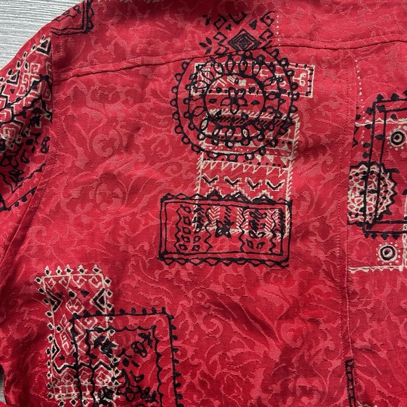 Chicos Womens 1 Medium Button Up‎ Silk Linen Blend Paisley Geometric Blouse - Picture 5 of 10